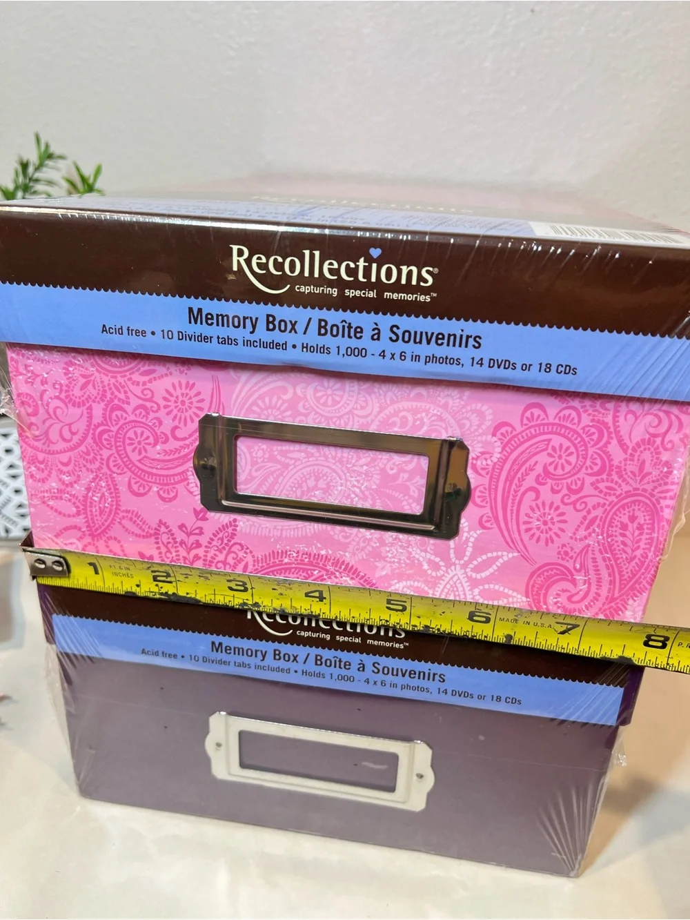 2- NIB Recollections Pink and Purple Memory Boxes Photo Storage 7.5x11.5 4.5” H